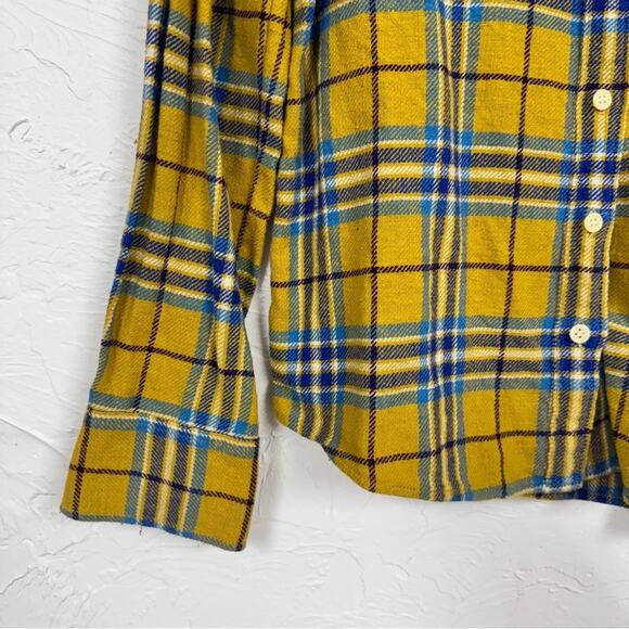 J Crew Yellow Blue Plaid Button Down Shirt Womens 6 Boy Fit Casual Flannel Fall - Picture 8 of 10
